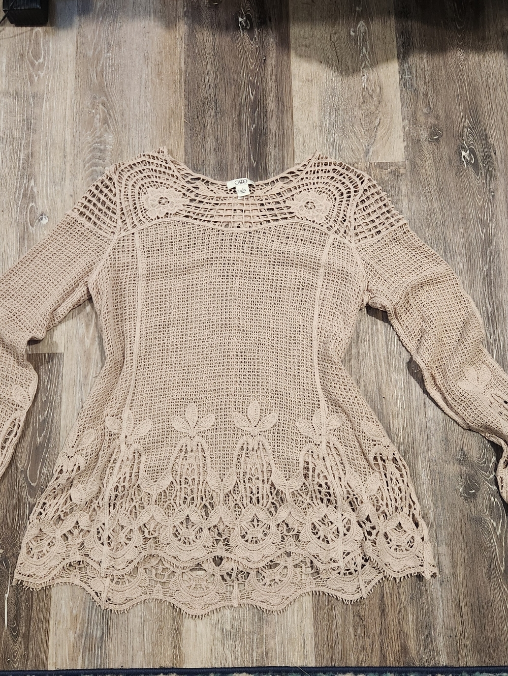 Crochet Lace Tunic Top in Light Beige Sz Sm